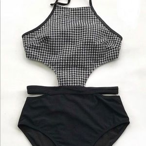 black and white gingham top cutout one piece
